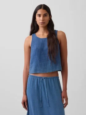 Tanktop i bomullsgasbind-denim