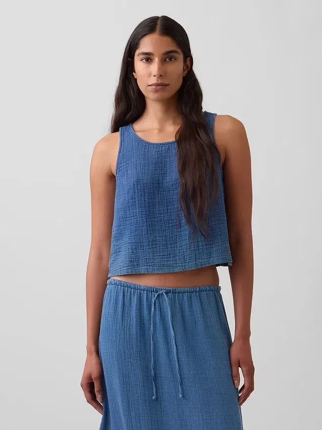 Tanktop i bomullsgasbind-denim