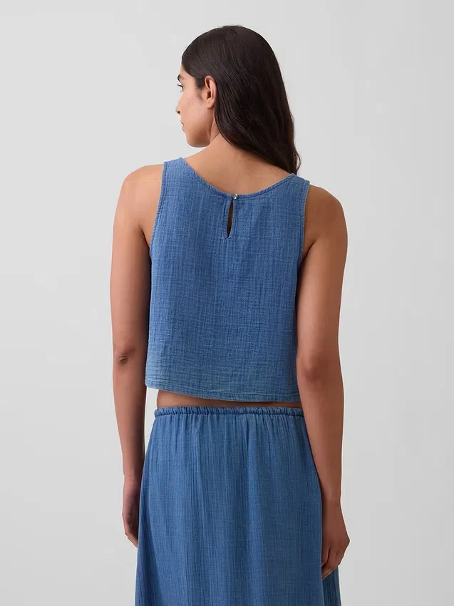 Tanktop i bomullsgasbind-denim