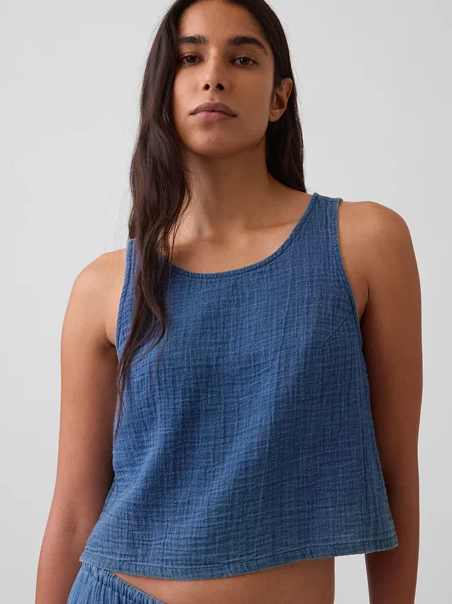 Tanktop i bomullsgasbind-denim