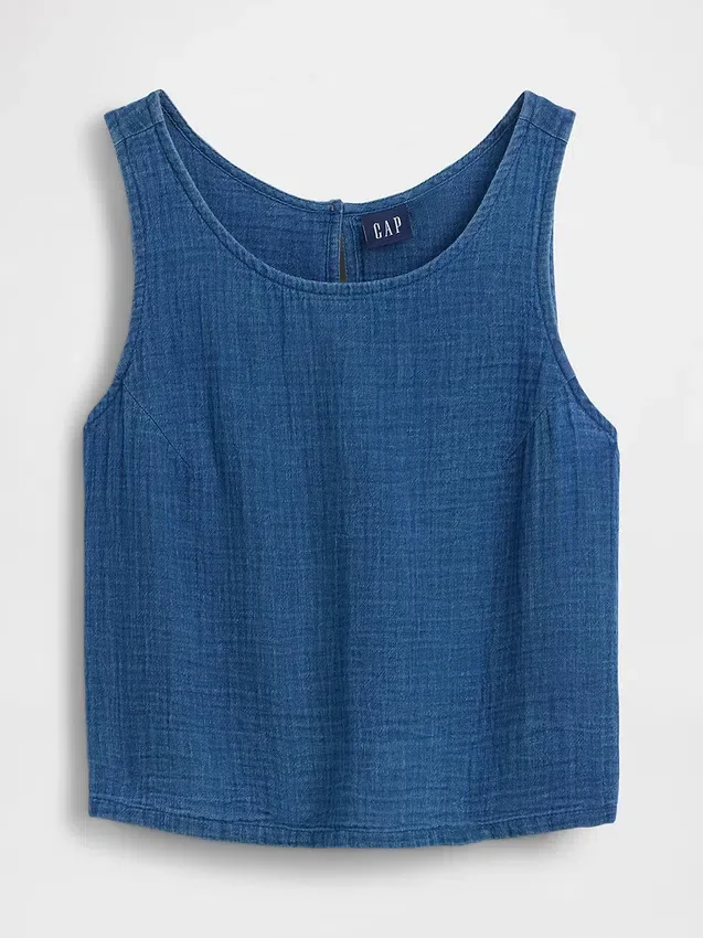 Tanktop i bomullsgasbind-denim