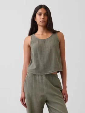 Tanktop i bomullsgasbind med racerrygg