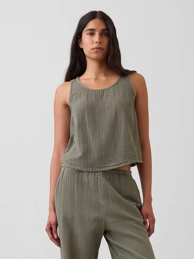 Tanktop i bomullsgasbind med racerrygg