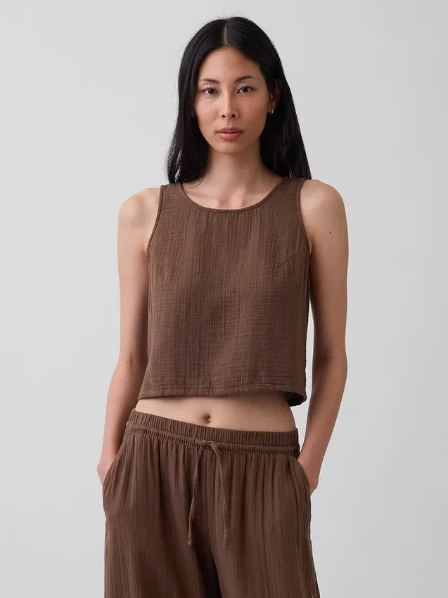 Tanktop i bomullsgasbind med racerrygg