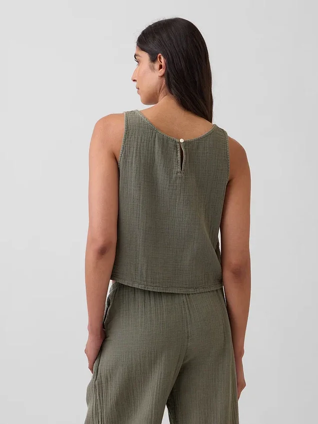 Tanktop i bomullsgasbind med racerrygg