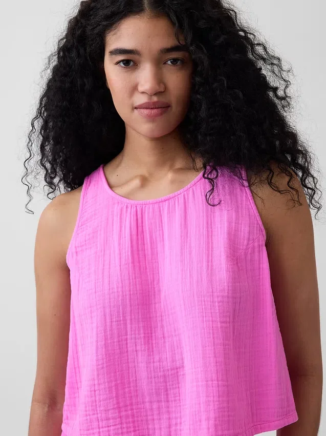 Tanktop i bomullsgasbind med racerrygg