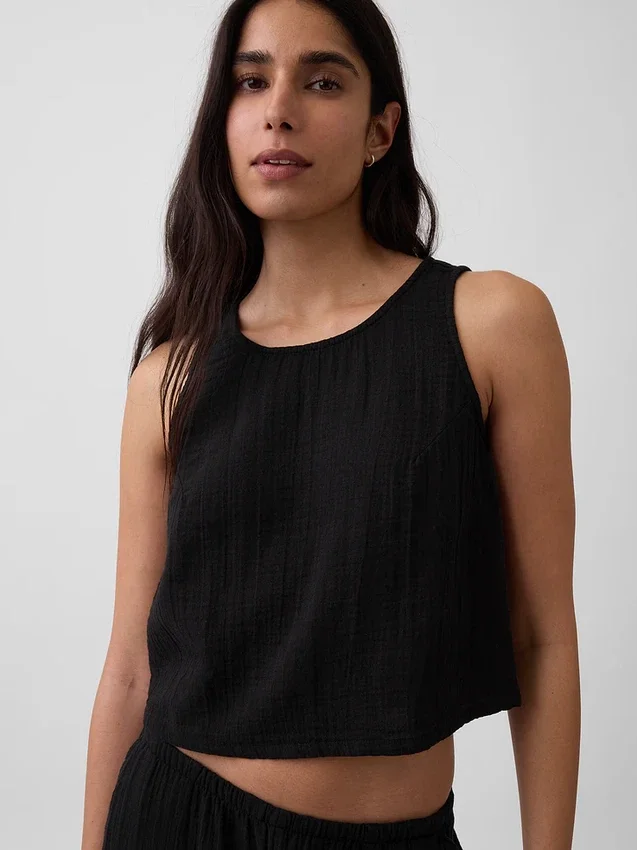 Tanktop i bomullsgasbind med racerrygg