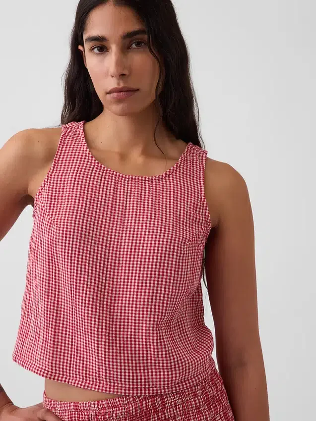 Tanktop i bomullsgasbind med racerrygg