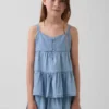 Tanktop i denim med lagdelt kant for barn