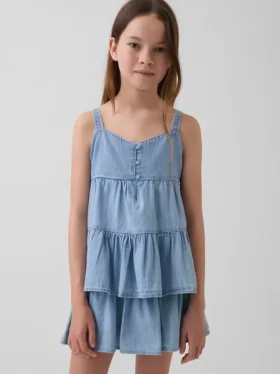 Tanktop i denim med lagdelt kant for barn