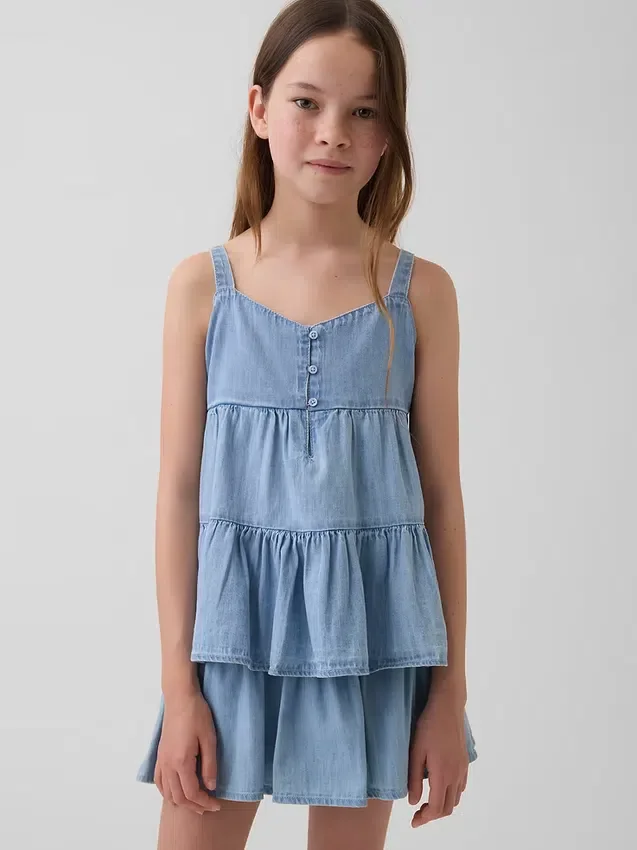 Tanktop i denim med lagdelt kant for barn