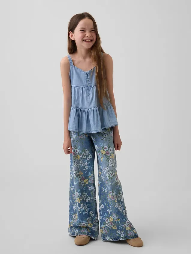 Tanktop i denim med lagdelt kant for barn