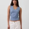 Tanktop med flerfarget ribbestrikking