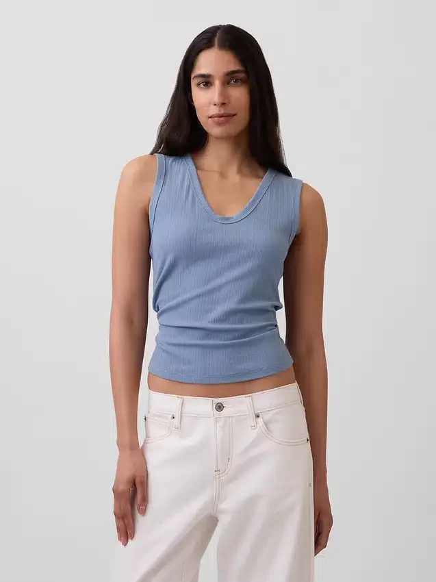 Tanktop med flerfarget ribbestrikking