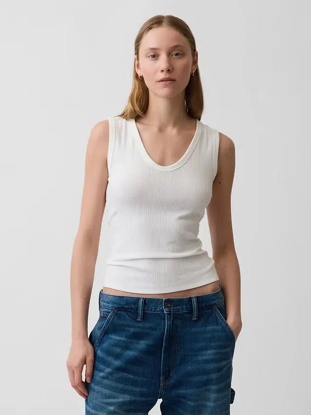 Tanktop med flerfarget ribbestrikking