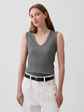 Tanktop med flerfarget ribbestrikking