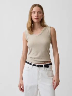 Tanktop med flerfarget ribbestrikking