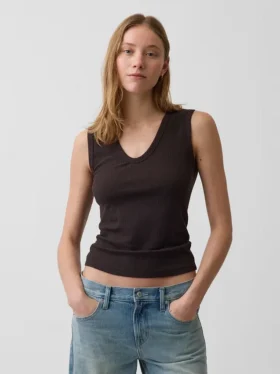 Tanktop med flerfarget ribbestrikking