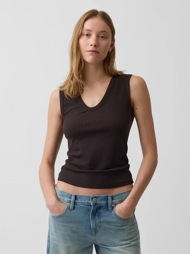 Tanktop med flerfarget ribbestrikking