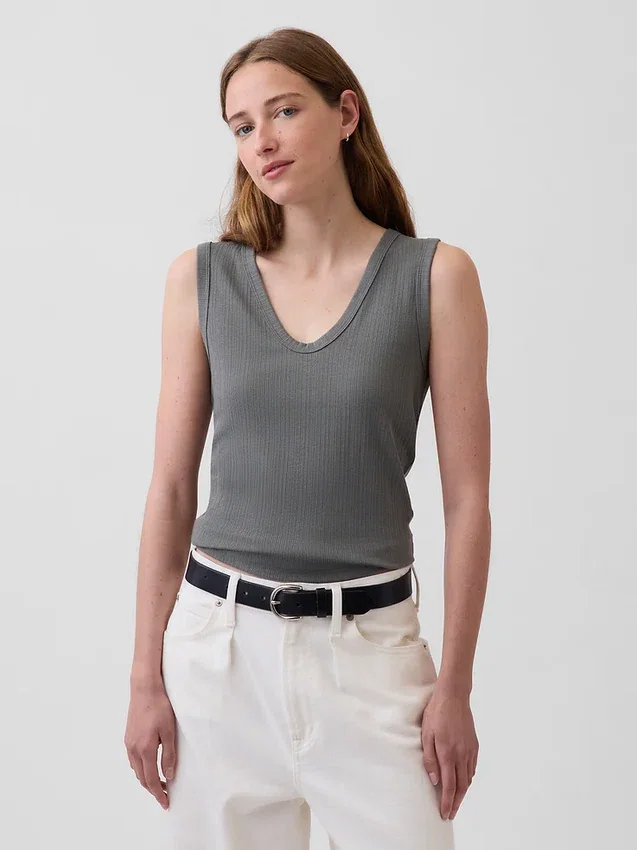 Tanktop med flerfarget ribbestrikking