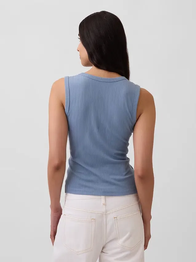 Tanktop med flerfarget ribbestrikking