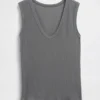 Tanktop med flerfarget ribbestrikking