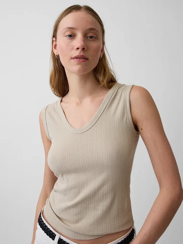 Tanktop med flerfarget ribbestrikking