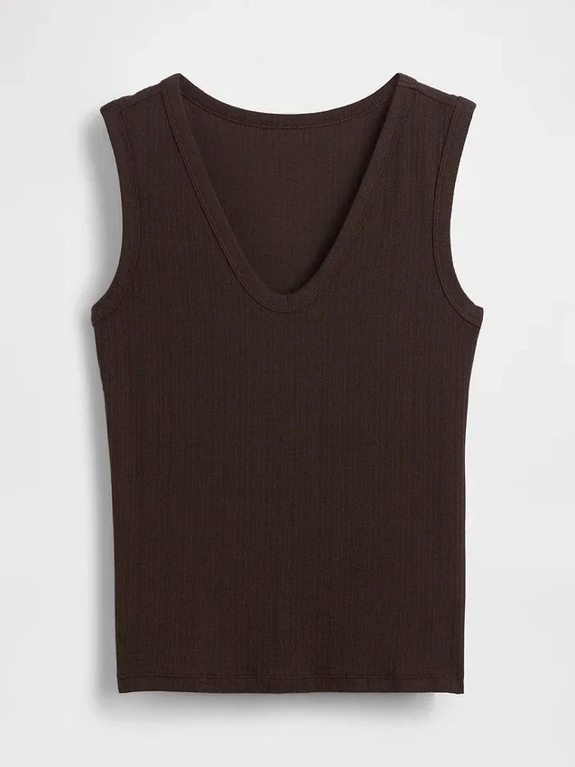 Tanktop med flerfarget ribbestrikking