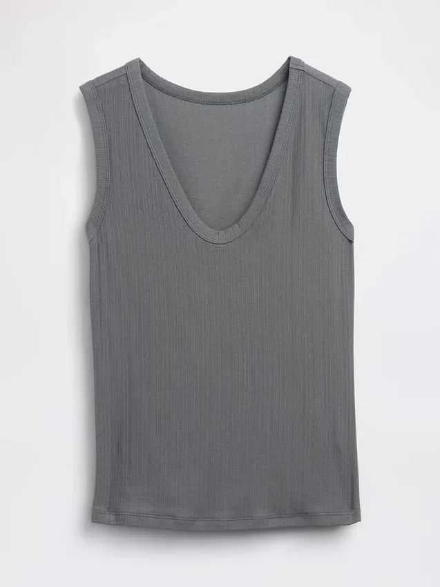 Tanktop med flerfarget ribbestrikking