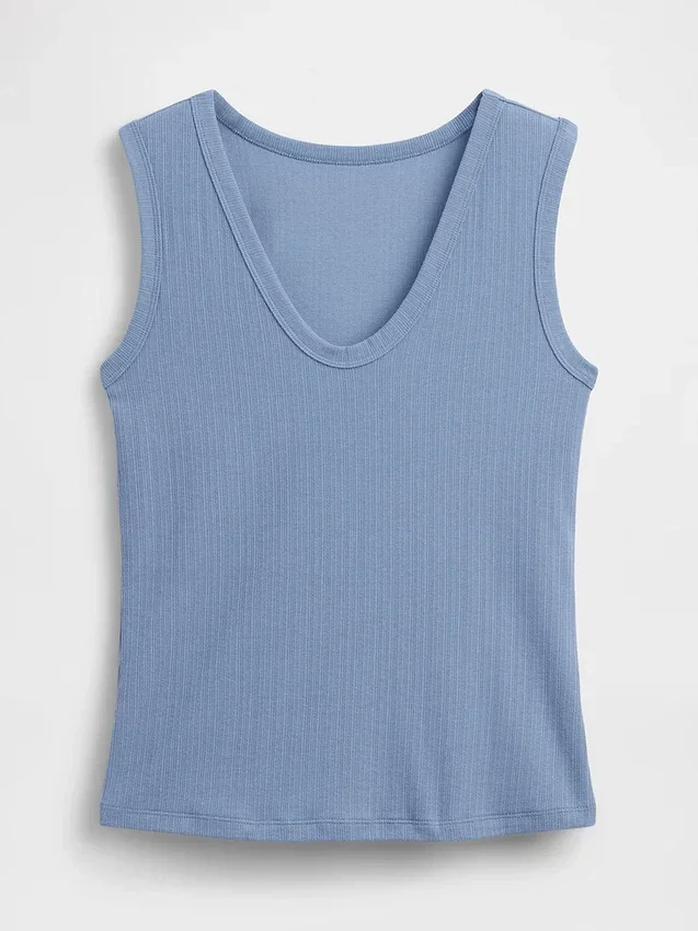 Tanktop med flerfarget ribbestrikking