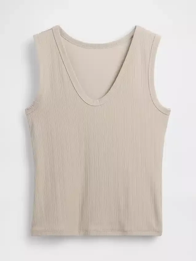 Tanktop med flerfarget ribbestrikking