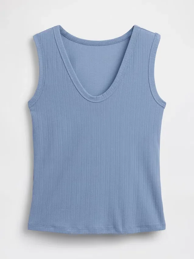 Tanktop med flerfarget ribbestrikking