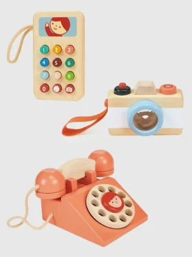 Teknologisk lekesett med telefoner og kamera – leketøyspakke for småbarn