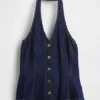 Tettsittende denim-top med halterneck og peplum