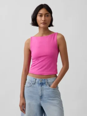 Tettsittende jersey-tanktop med båthals og kort snitt