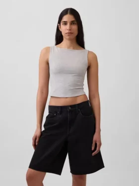 Tettsittende jersey-tanktop med båthals og kort snitt