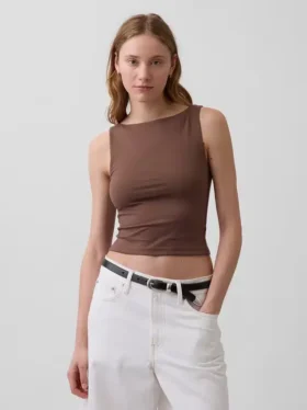 Tettsittende jersey-tanktop med båthals og kort snitt