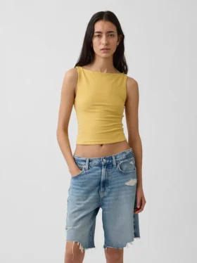 Tettsittende jersey-tanktop med båthals og kort snitt