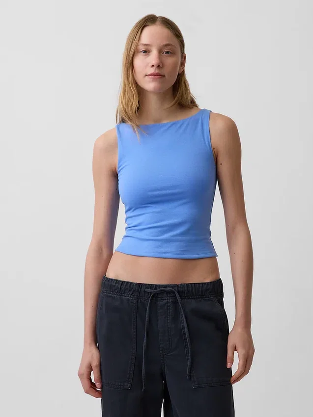 Tettsittende jersey-tanktop med båthals og kort snitt