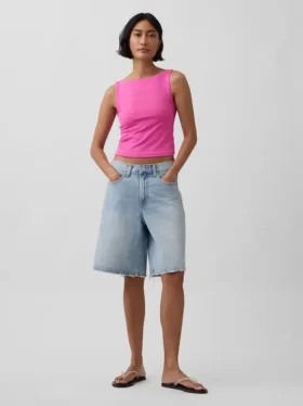 Tettsittende jersey-tanktop med båthals og kort snitt