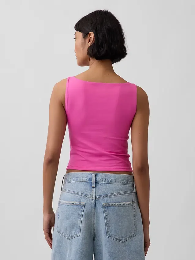 Tettsittende jersey-tanktop med båthals og kort snitt