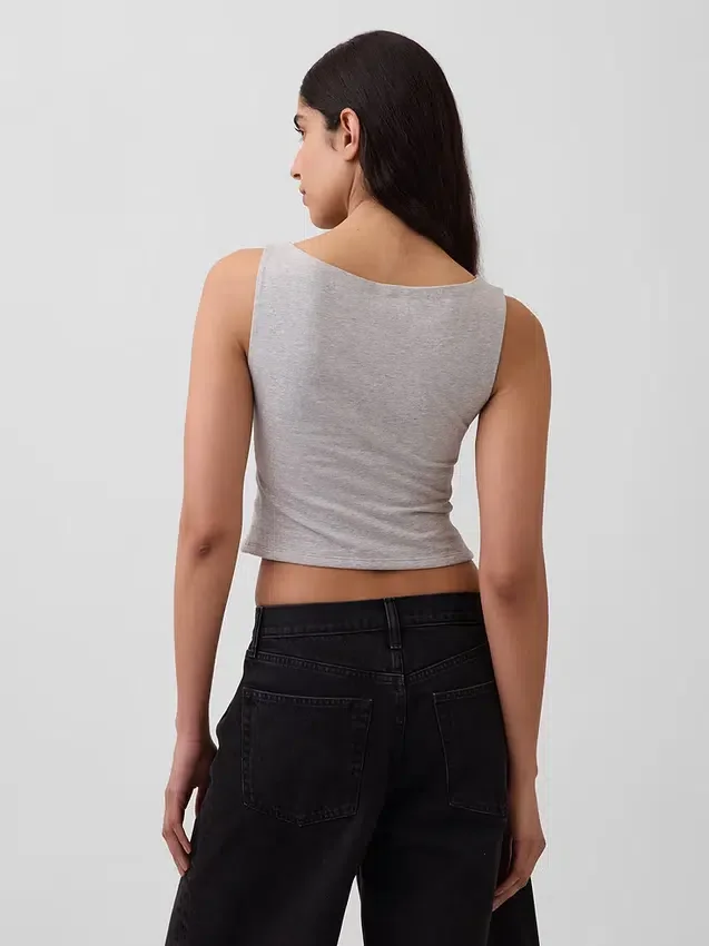 Tettsittende jersey-tanktop med båthals og kort snitt