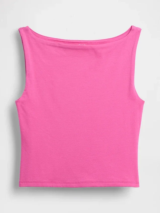 Tettsittende jersey-tanktop med båthals og kort snitt