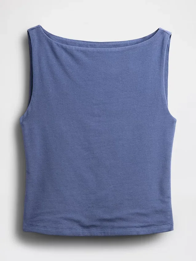 Tettsittende jersey-tanktop med båthals og kort snitt