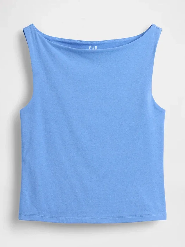 Tettsittende jersey-tanktop med båthals og kort snitt