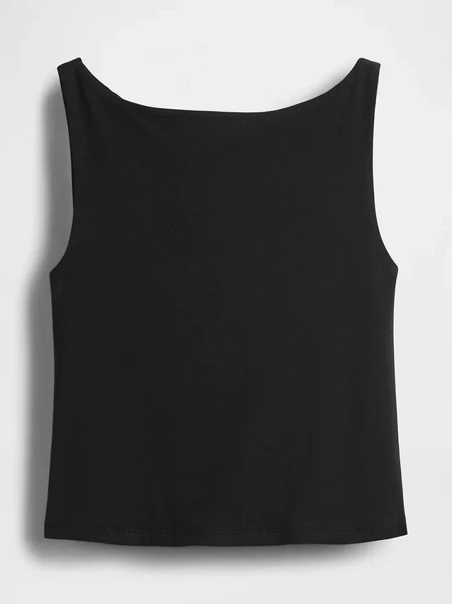 Tettsittende jersey-tanktop med båthals og kort snitt