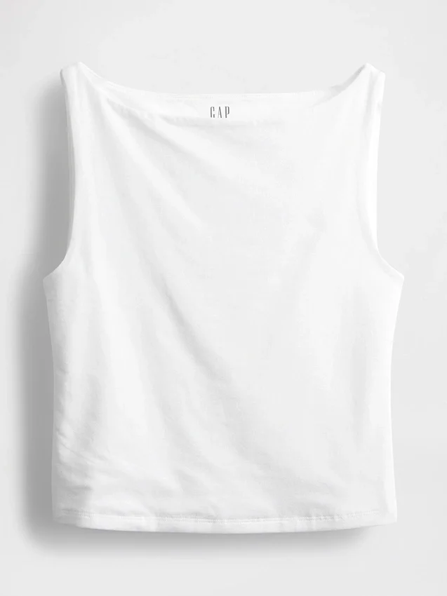 Tettsittende jersey-tanktop med båthals og kort snitt