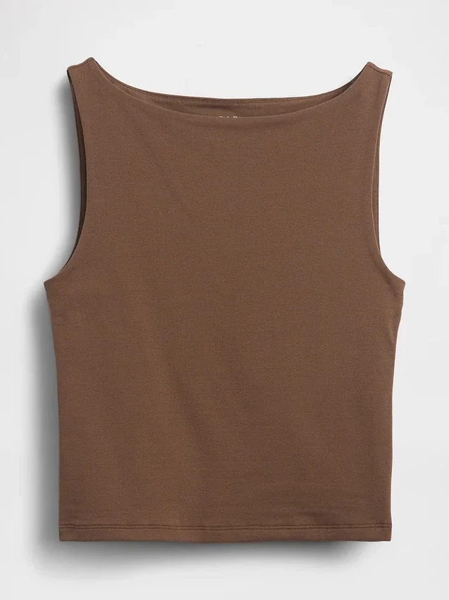 Tettsittende jersey-tanktop med båthals og kort snitt