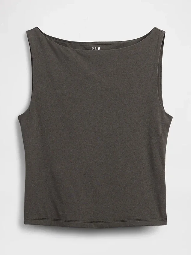 Tettsittende jersey-tanktop med båthals og kort snitt