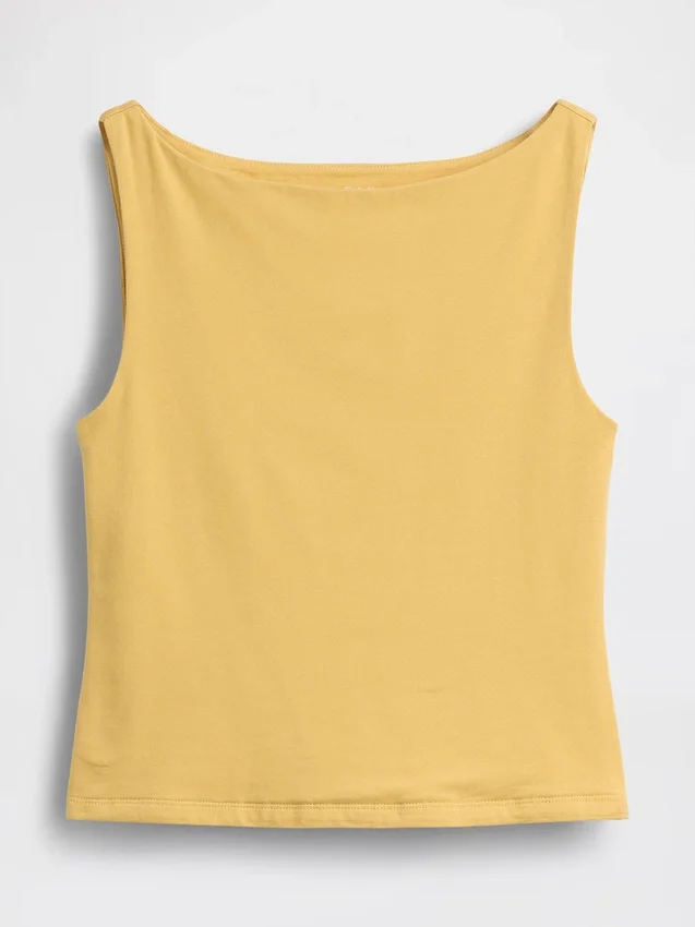 Tettsittende jersey-tanktop med båthals og kort snitt